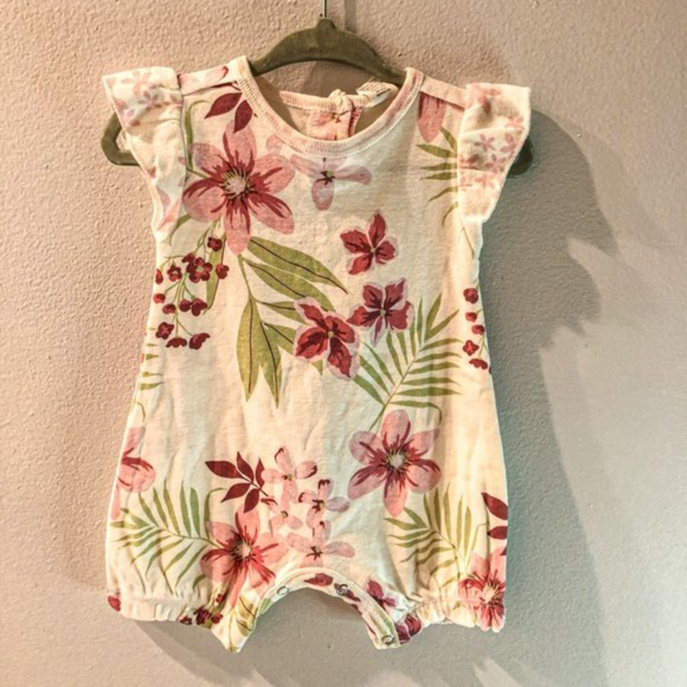 Tesa Babe Short Sleeve‎ Romper With Tropical Print, 0-3 Months